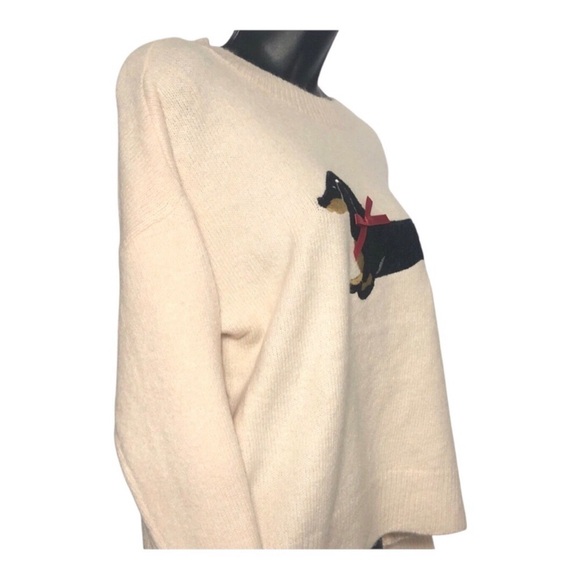 Dachshund puppy dog embroidered print crew neck Cream sweater size Medium new - Picture 5 of 8